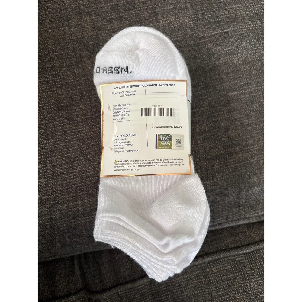 US Polo Assn 10 Pairs White Low‎ Cut Moisture Control Socks Shoe Size 4-10